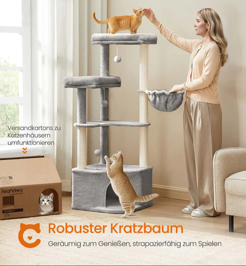 Kattenkrabpaal – Met Mand, Hol en Speelballen – 140 cm Hoog - Image 4