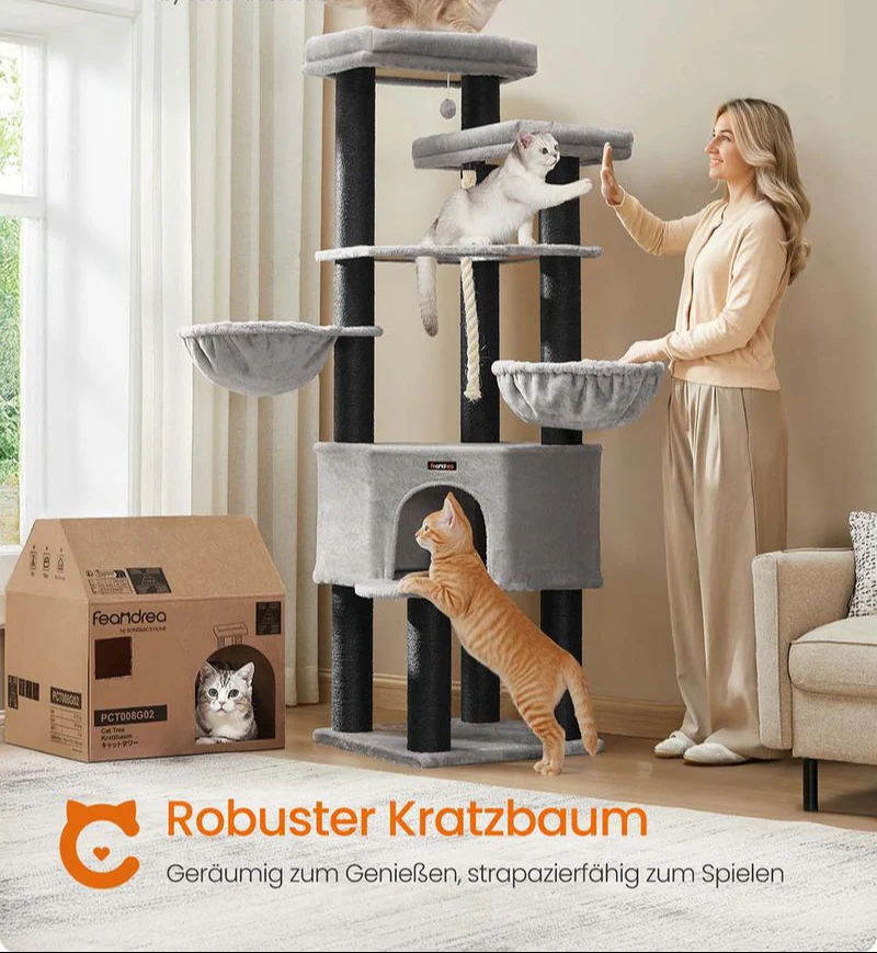 Kattenkrabpaal – XXL Krabmeubel met 13 Krabpalen – 187 cm Hoog - Image 3