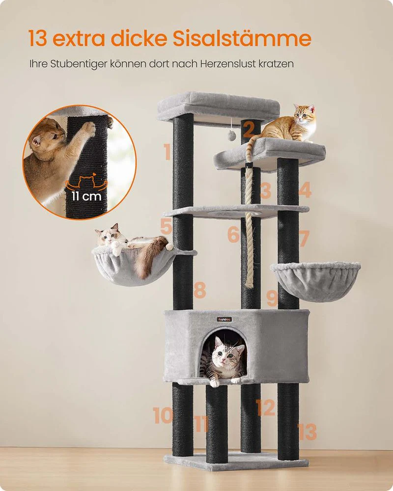 Kattenkrabpaal – XXL Krabmeubel met 13 Krabpalen – 187 cm Hoog - Image 4