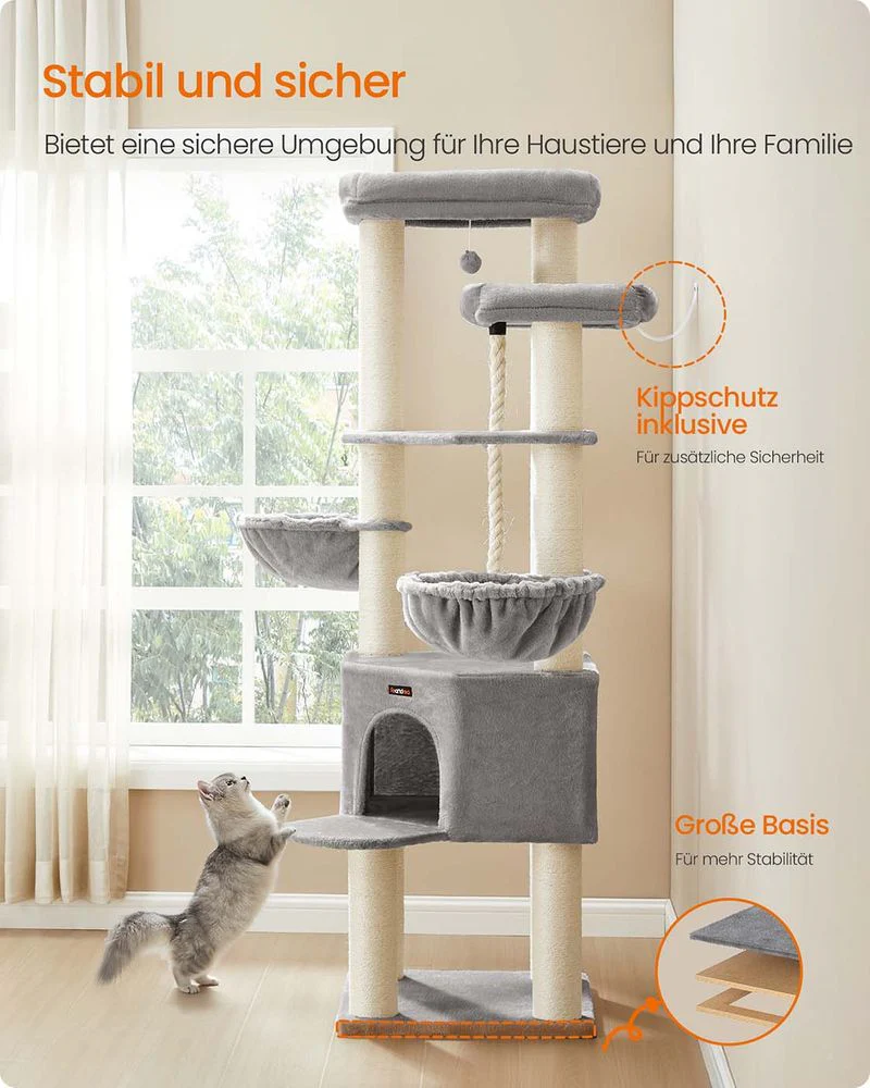 Kattenkrabpaal – XXL Krabmeubel met 13 Krabpalen – 187 cm Hoog - Image 6