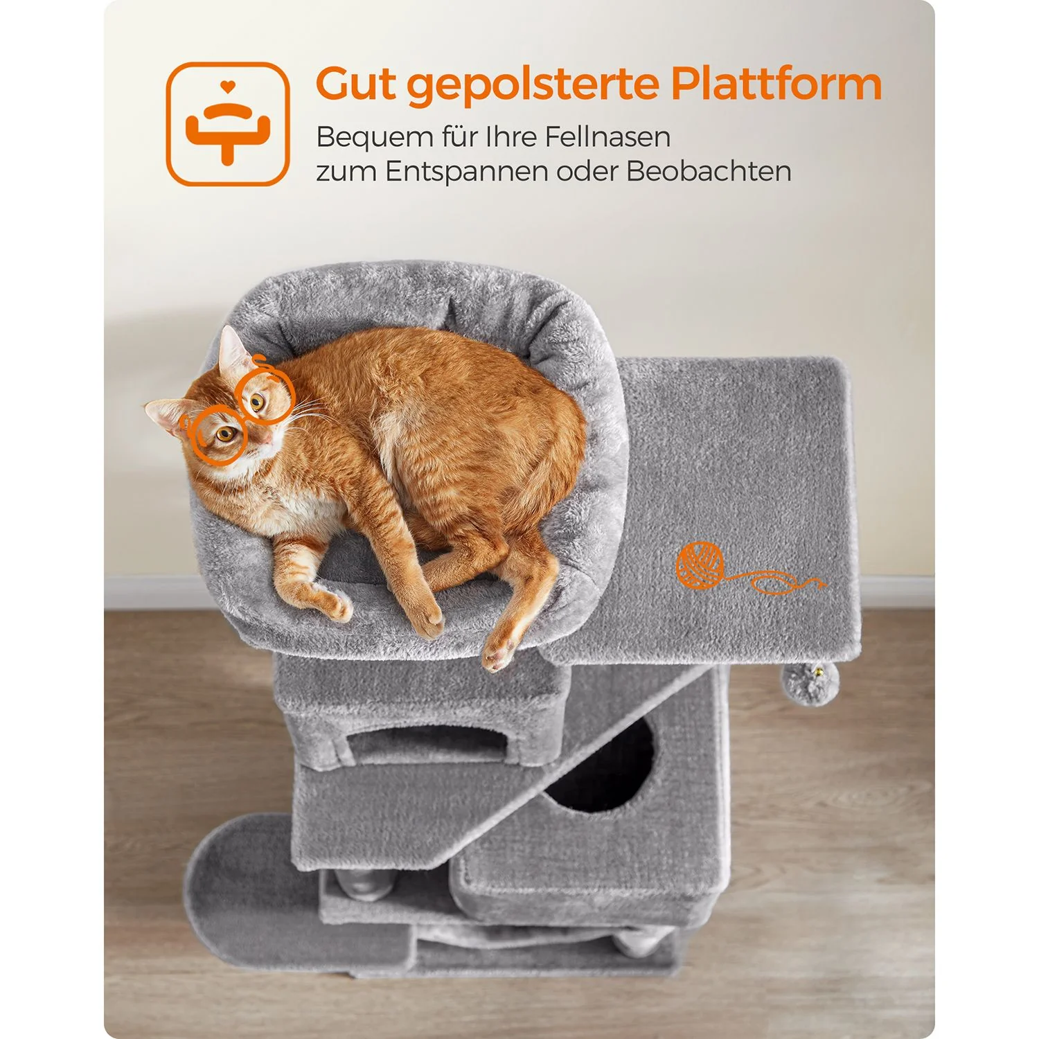 Kattentoren met 2 Grotten en Krabpalen – 155 cm Hoog – Multilevel Speelhuis voor Meerdere Katten - Image 5