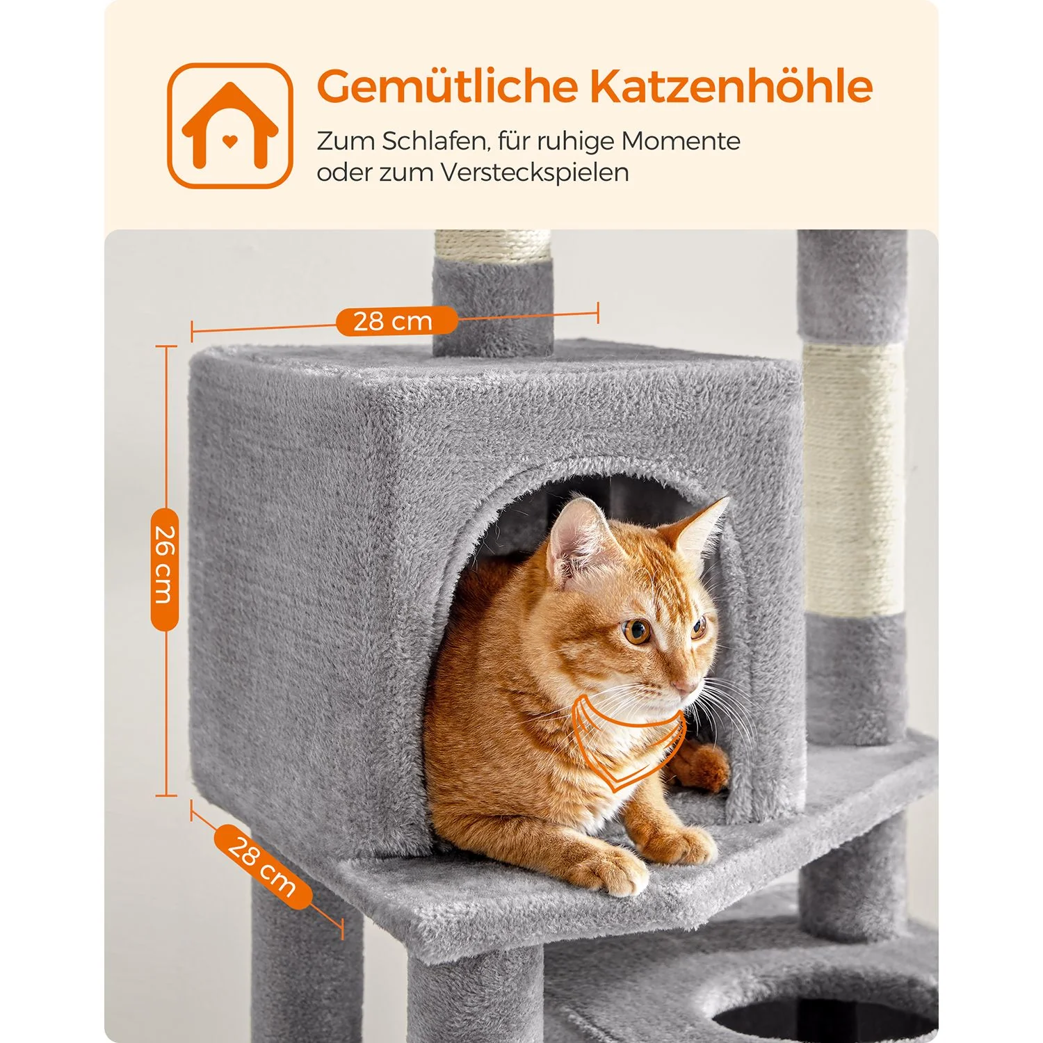 Kattentoren met 2 Grotten en Krabpalen – 155 cm Hoog – Multilevel Speelhuis voor Meerdere Katten - Image 6