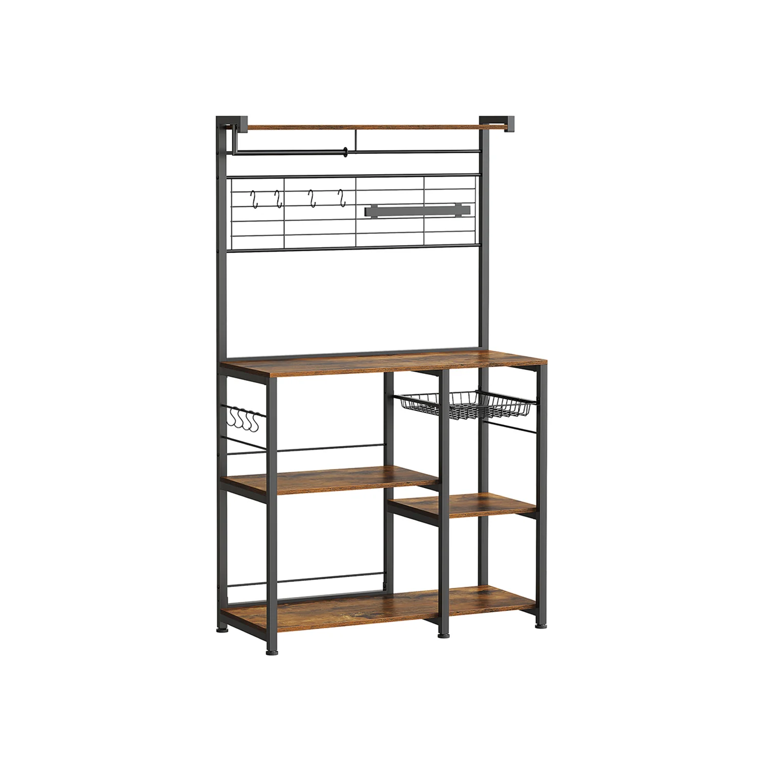 Keukenkast – Vrijstaande Keukenplank met Magnetische Messenhouder en Draadmand – 12 Haken