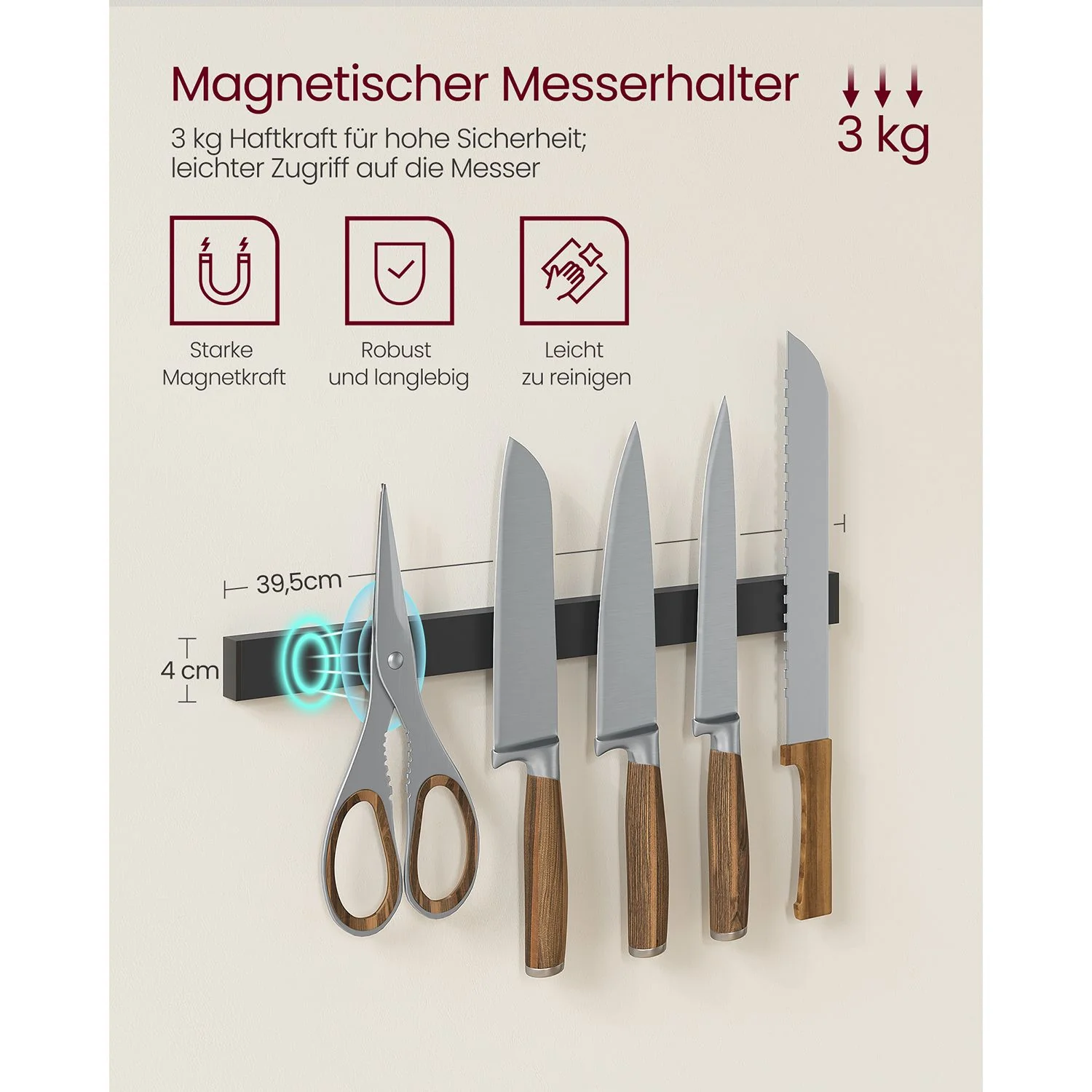 Keukenkast – Vrijstaande Keukenplank met Magnetische Messenhouder en Draadmand – 12 Haken - Image 3