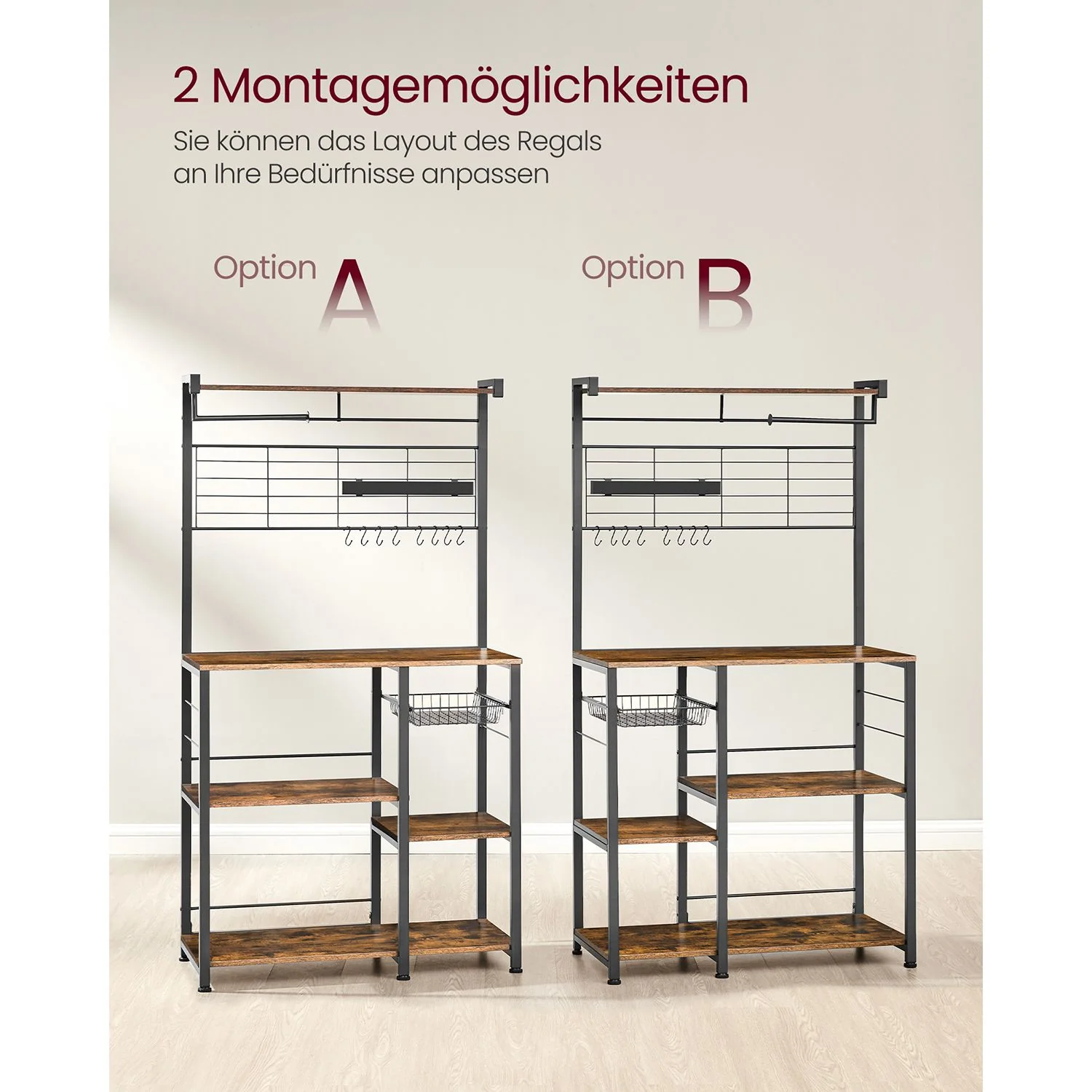 Keukenkast – Vrijstaande Keukenplank met Magnetische Messenhouder en Draadmand – 12 Haken - Image 5