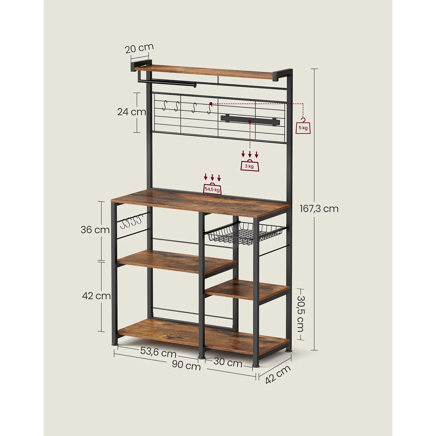 Keukenkast – Vrijstaande Keukenplank met Magnetische Messenhouder en Draadmand – 12 Haken - Image 6