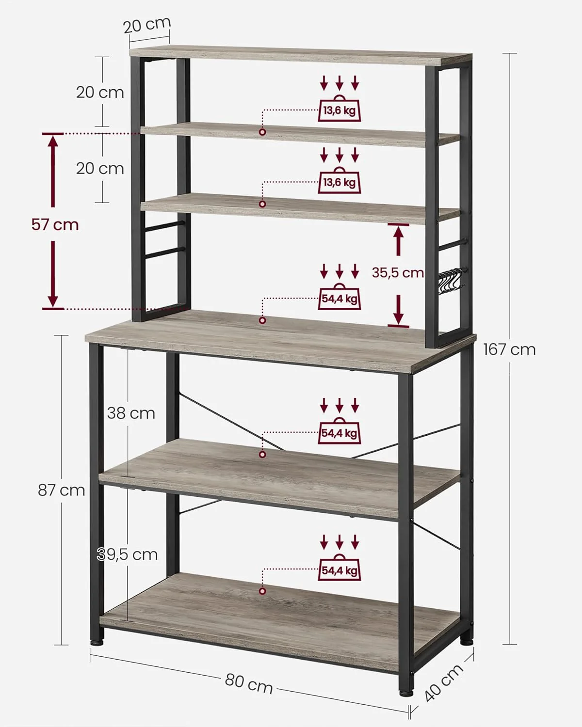 Keukenrek met 4 planken – Industriële Stijl – Met 6 S-haken – Verstelbare Poten - Keukenkast - Image 13