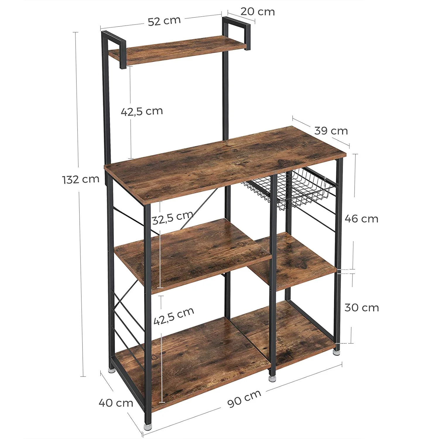Keukenrek met Draadmand en Haken – Industrieel Design – 90 cm Breed – Multifunctioneel Bakrek - Image 7