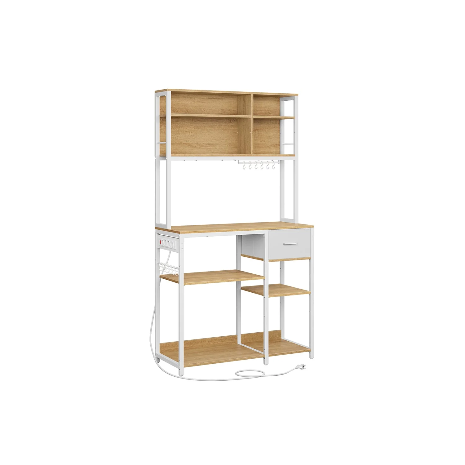Keukenrek met Ingebouwd Stopcontact – 100 cm Breed – Met Stoffen Lade, Verstelbare Planken en 12 Haken - Image 3