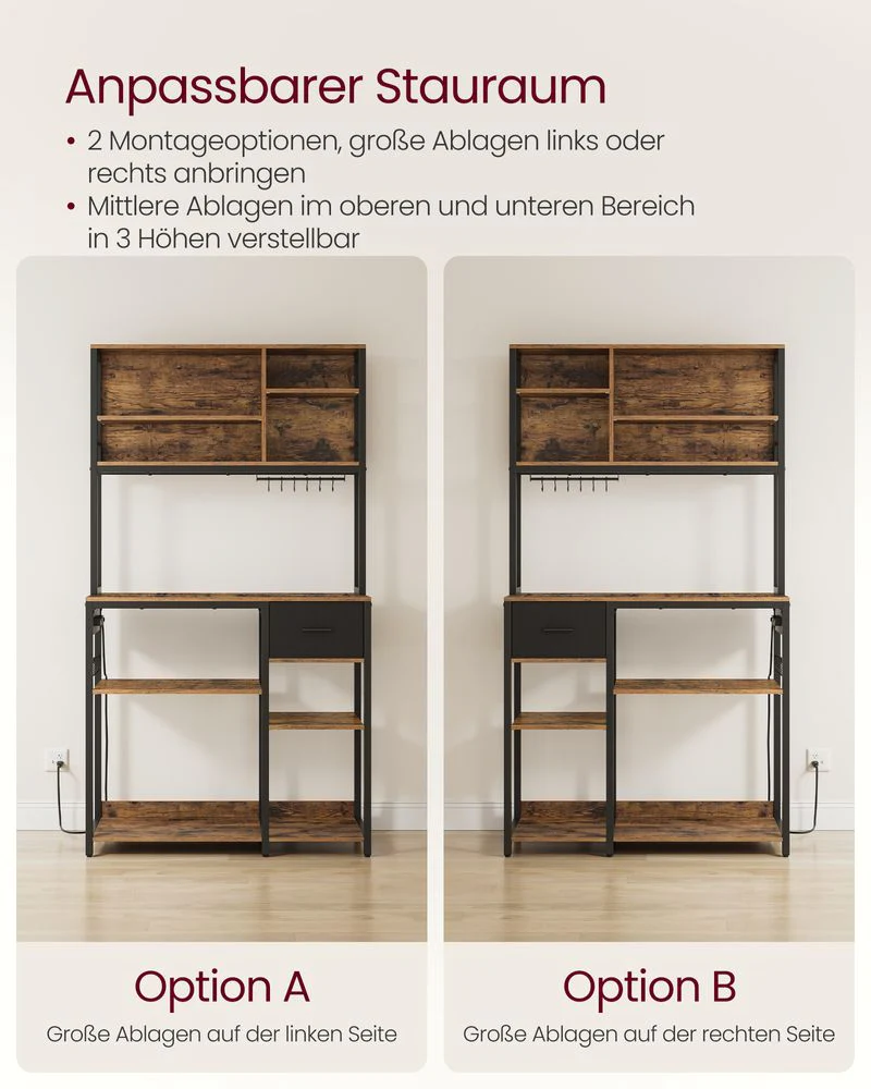 Keukenrek met Ingebouwd Stopcontact – 100 cm Breed – Met Stoffen Lade, Verstelbare Planken en 12 Haken - Image 7