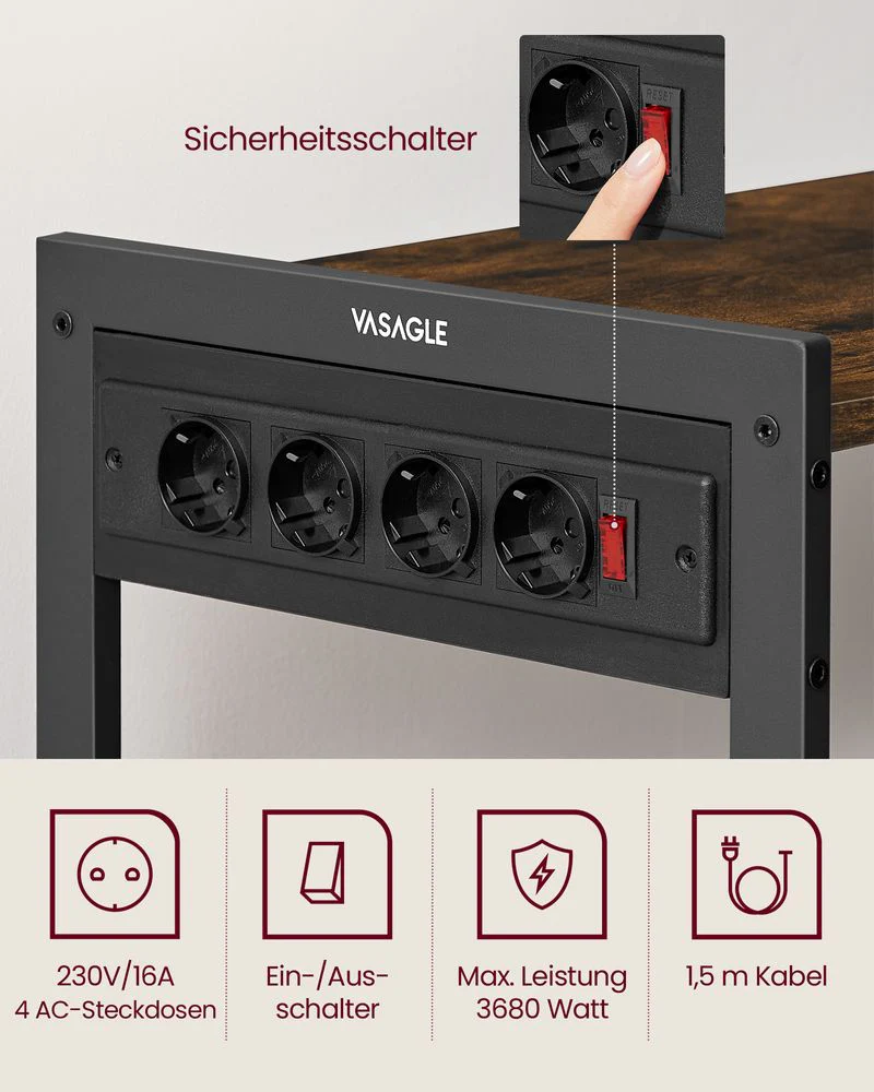 Keukenrek met Stopcontact – 80 cm Breed – Met Gaasmanden, 6 Haken en Meerdere Planken – Magnetronrek met Industriële Look - Image 5