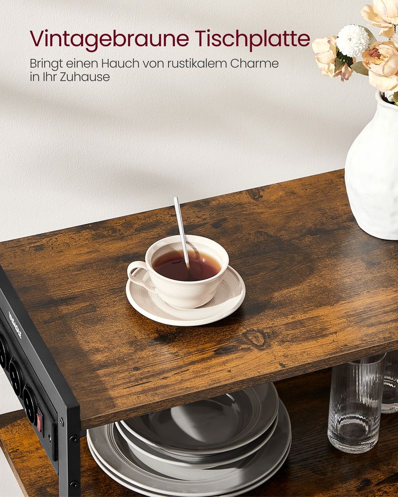 Keukenrek met Stopcontact – 80 cm Breed – Met Gaasmanden, 6 Haken en Meerdere Planken – Magnetronrek met Industriële Look - Image 6