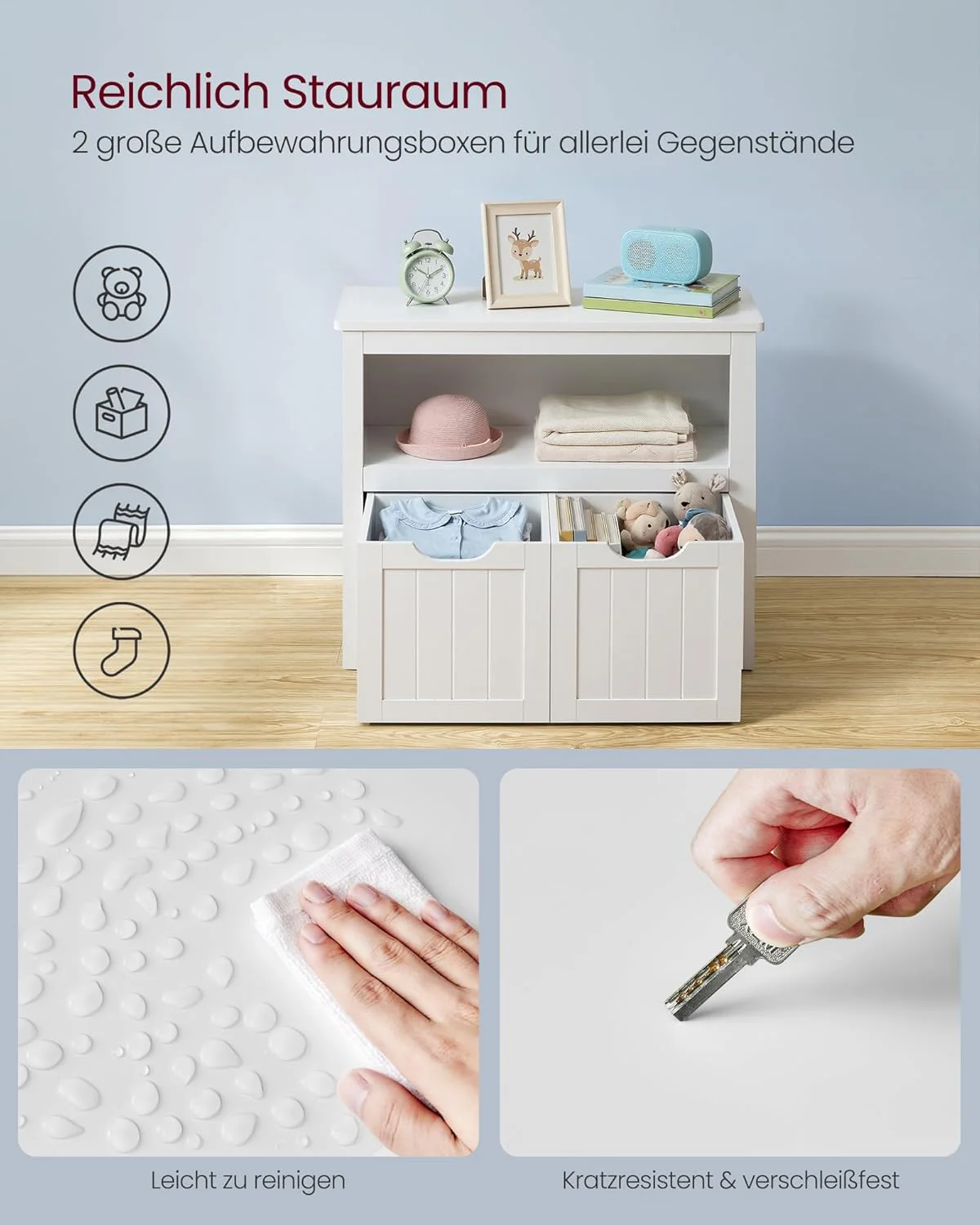 Kinderkast met Opbergboxen en Wielen – Speelgoedkast 72 cm – Wit - Image 3
