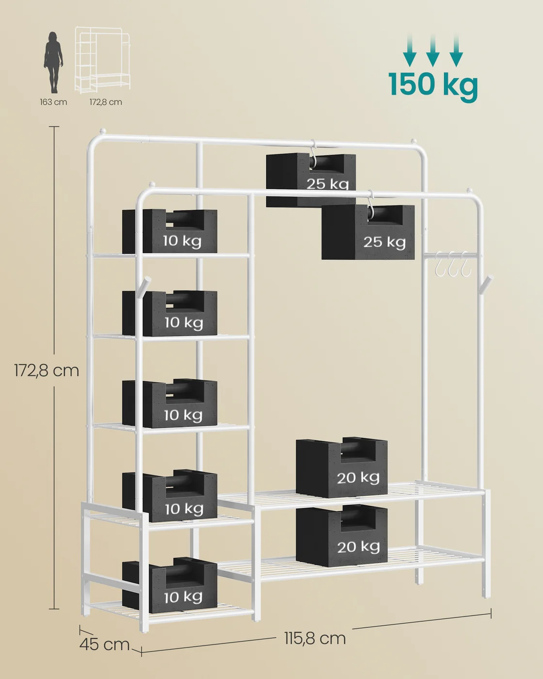 Kledingkast – Open Kledingrek – Metalen Frame – 7 Planken – Draagvermogen 150 kg - Image 4