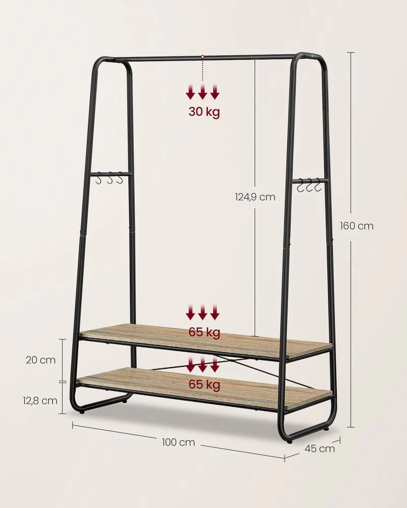 Kledingrek met Legplanken – Industrieel Design – Vrijstaand – 100 cm Breed - Image 10