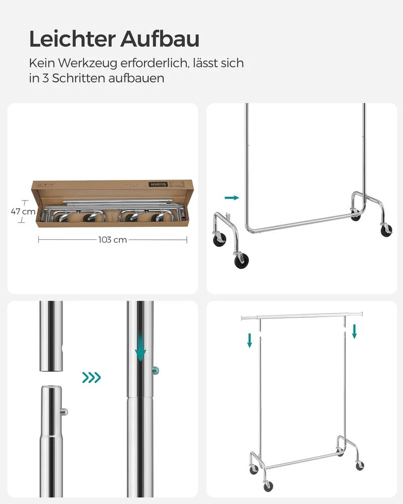 Kledingrek met Uitschuifbare Stang - Draagvermogen tot 130 kg - Image 7