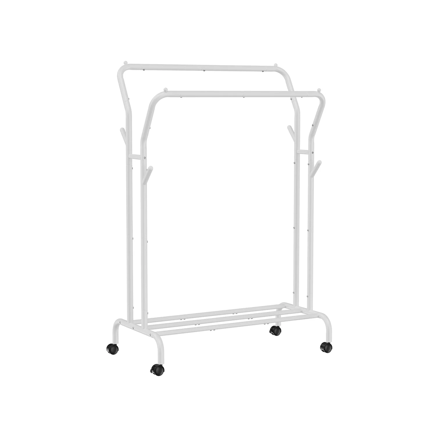 Kledingrek op Wielen – Dubbele Stang met Haken en Opbergrek – Mobiele Kledingstandaard tot 100 kg – Verstelbaar en Stabiel - Image 3