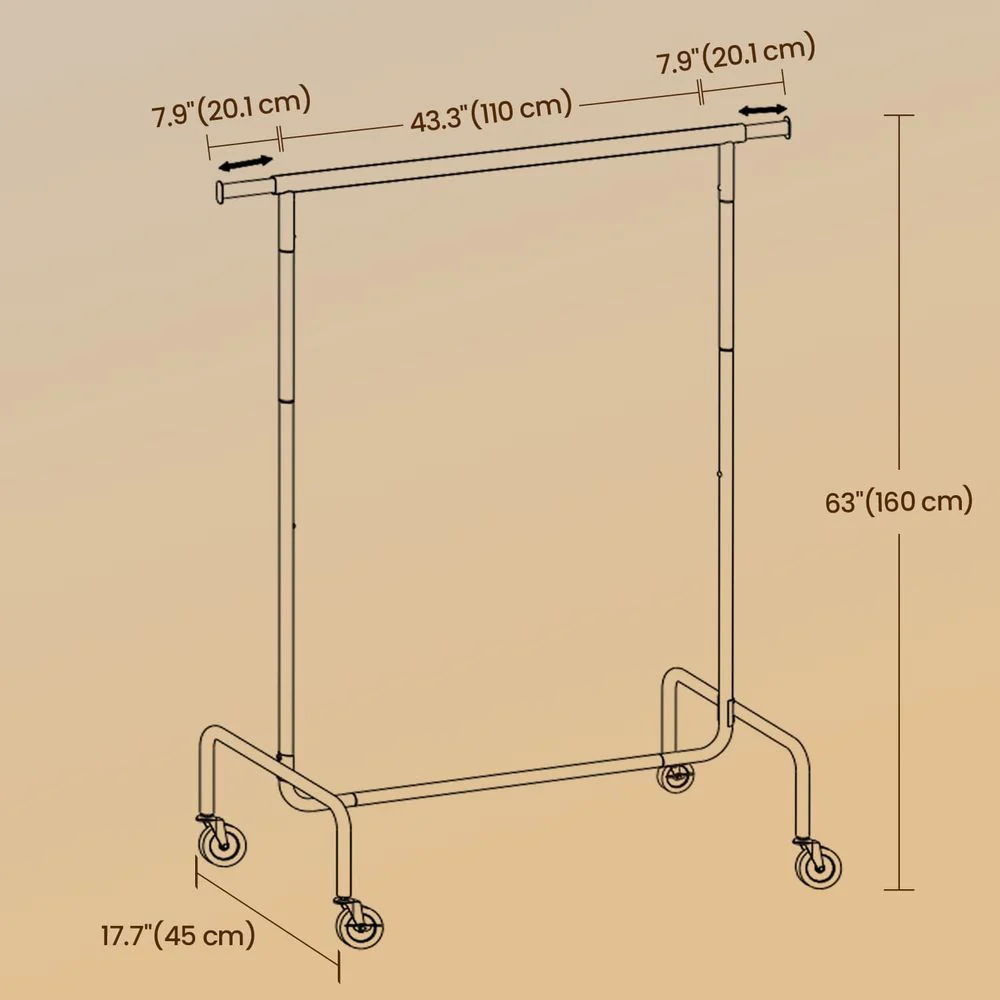 Kledingrek op Wielen – Uitschuifbaar – Draagkracht 130 kg – Stalen Buizen – Vergrendelbare Wielen - Image 3
