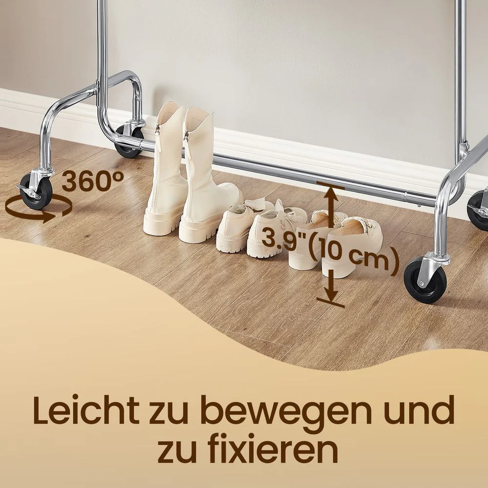 Kledingrek op Wielen – Uitschuifbaar – Draagkracht 130 kg – Stalen Buizen – Vergrendelbare Wielen - Image 4