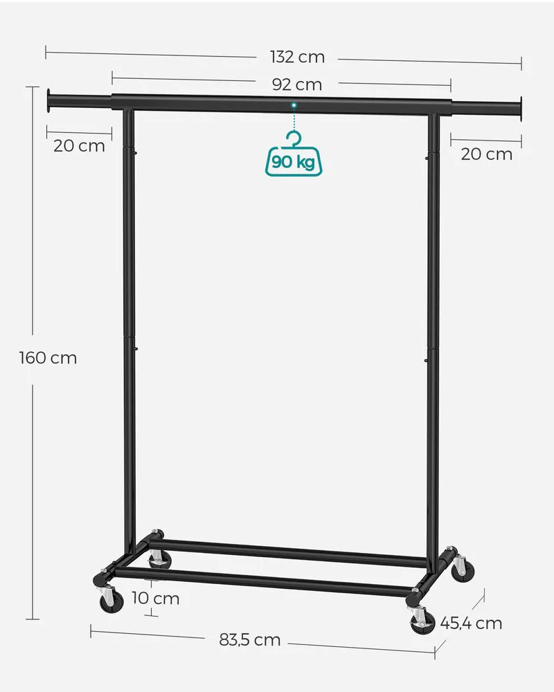 Kledingrek op Wielen – Uitschuifbaar – Verchroomd Metaal – 90 kg Draagvermogen - Image 7