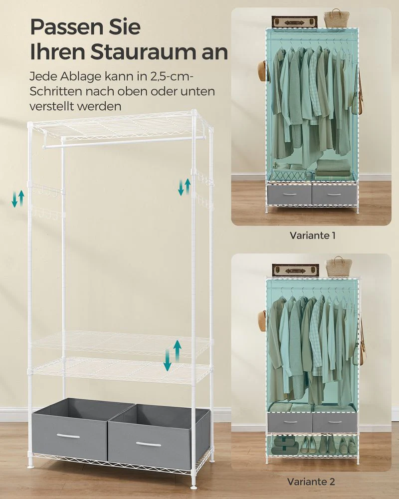 Kledingrek Zwart Metaal – Compact Garderoberek met Lades en Haken – Verstelbare Roede en Planken – 90 cm Breed – Tot 90 kg Draagvermogen - Image 5
