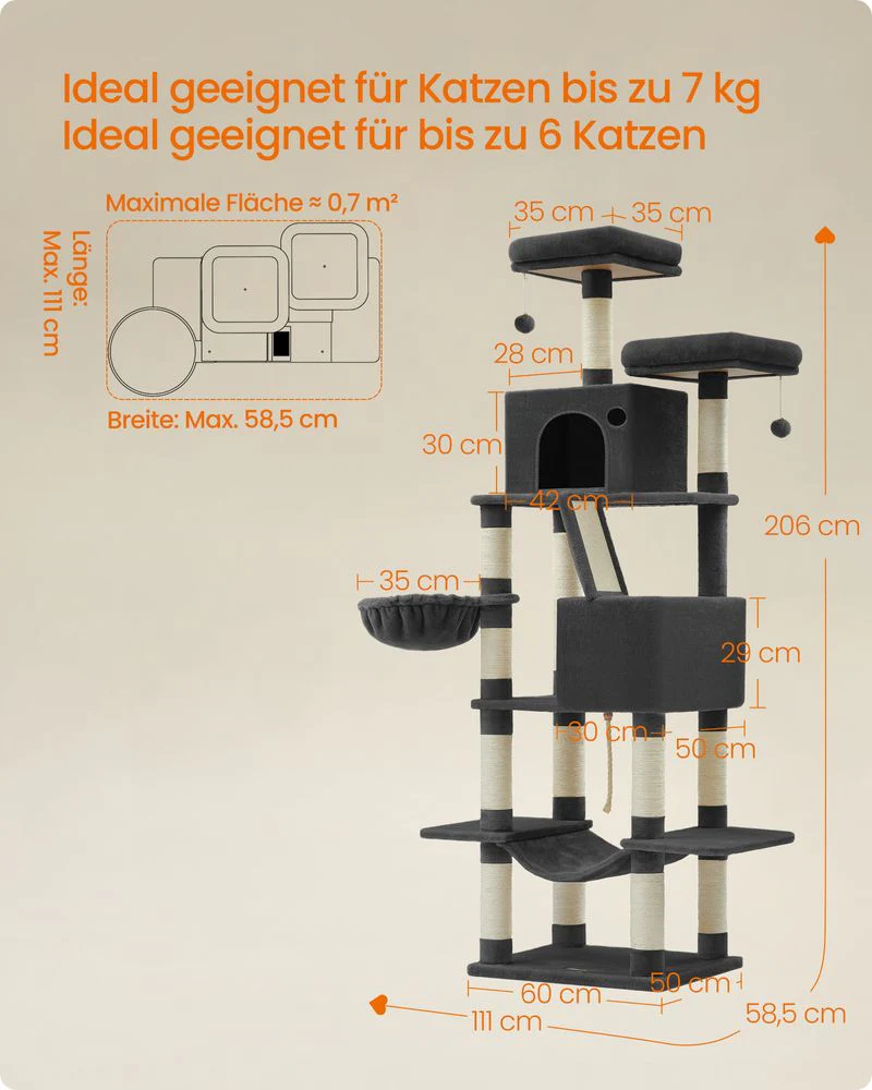 Krabpaal 206 cm - De Ultieme Speel- en Rustplek voor Jouw Kat - Image 3