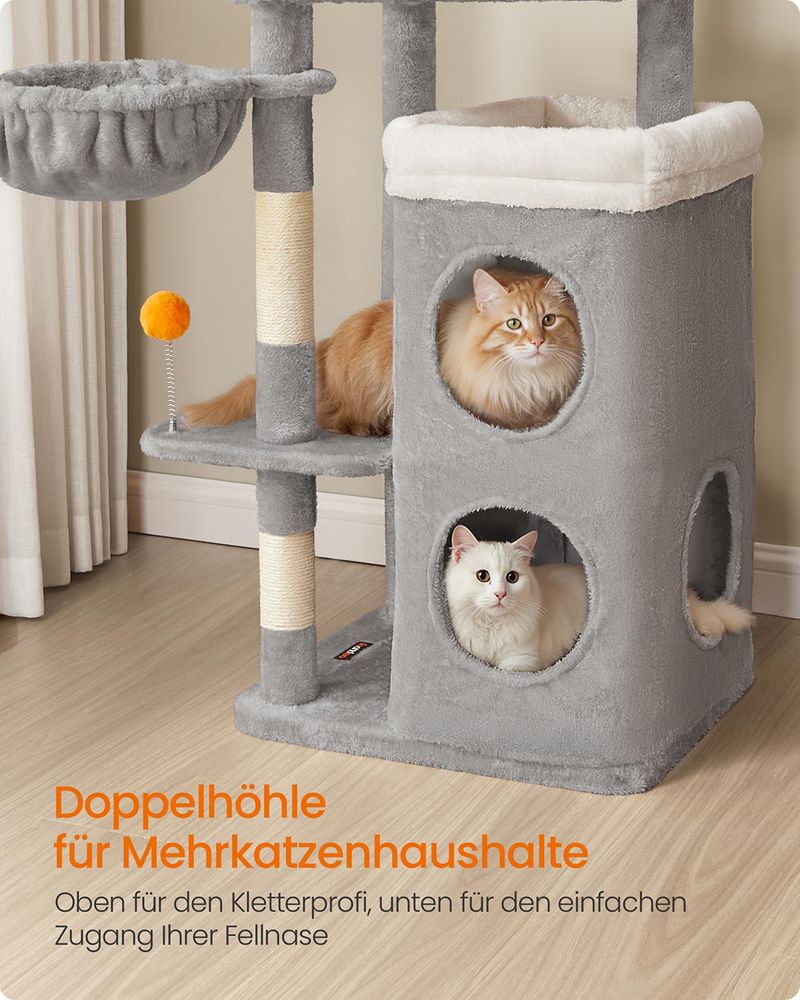 Krabpaal met Twee Kattenholen – 152 cm – Duifgrijs – Voor Meerdere Katten - Image 3