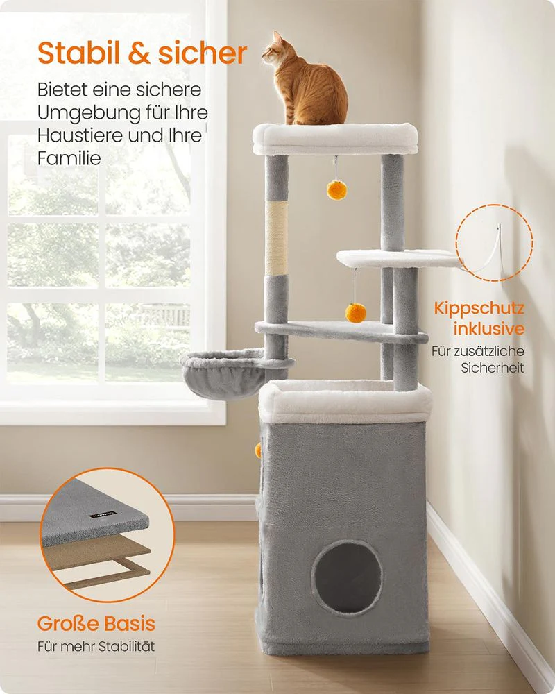Krabpaal met Twee Kattenholen – 152 cm – Duifgrijs – Voor Meerdere Katten - Image 6