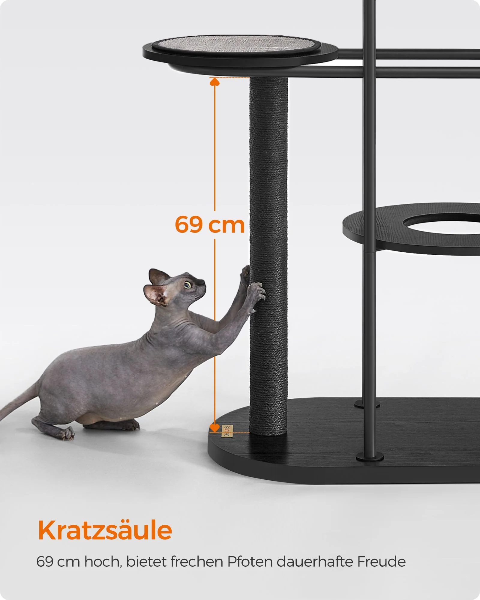 Krabpalen – 111 cm hoog – Metalen buizen – Kussen en platform – Sisalpaal – Kattenspeelbal – 80 x 43 cm – Voor kleine, grote en oude katten – Draagkracht 60 kg - Image 5