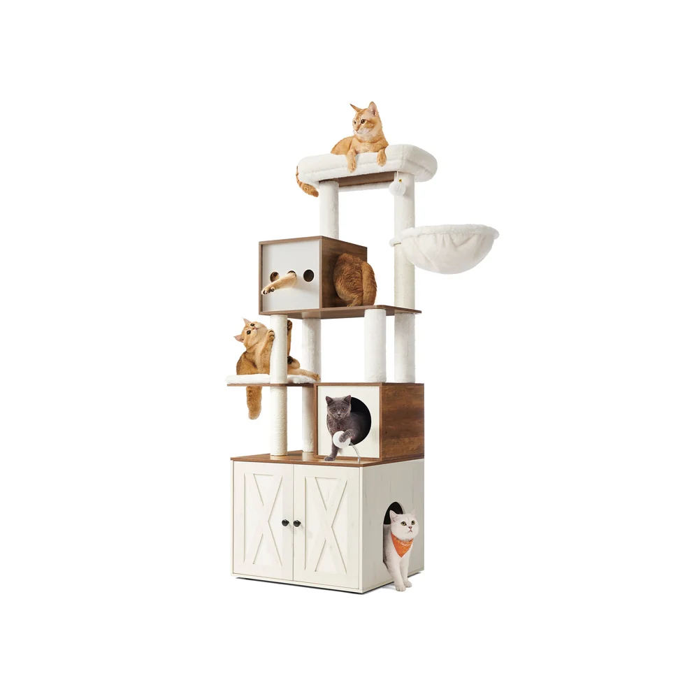 Krabpalen – Geïntegreerde Kattenbak – 178 cm Hoog – Spaanplaat – Pluche – Sisal – 100 x 61 x 178 cm - Image 2