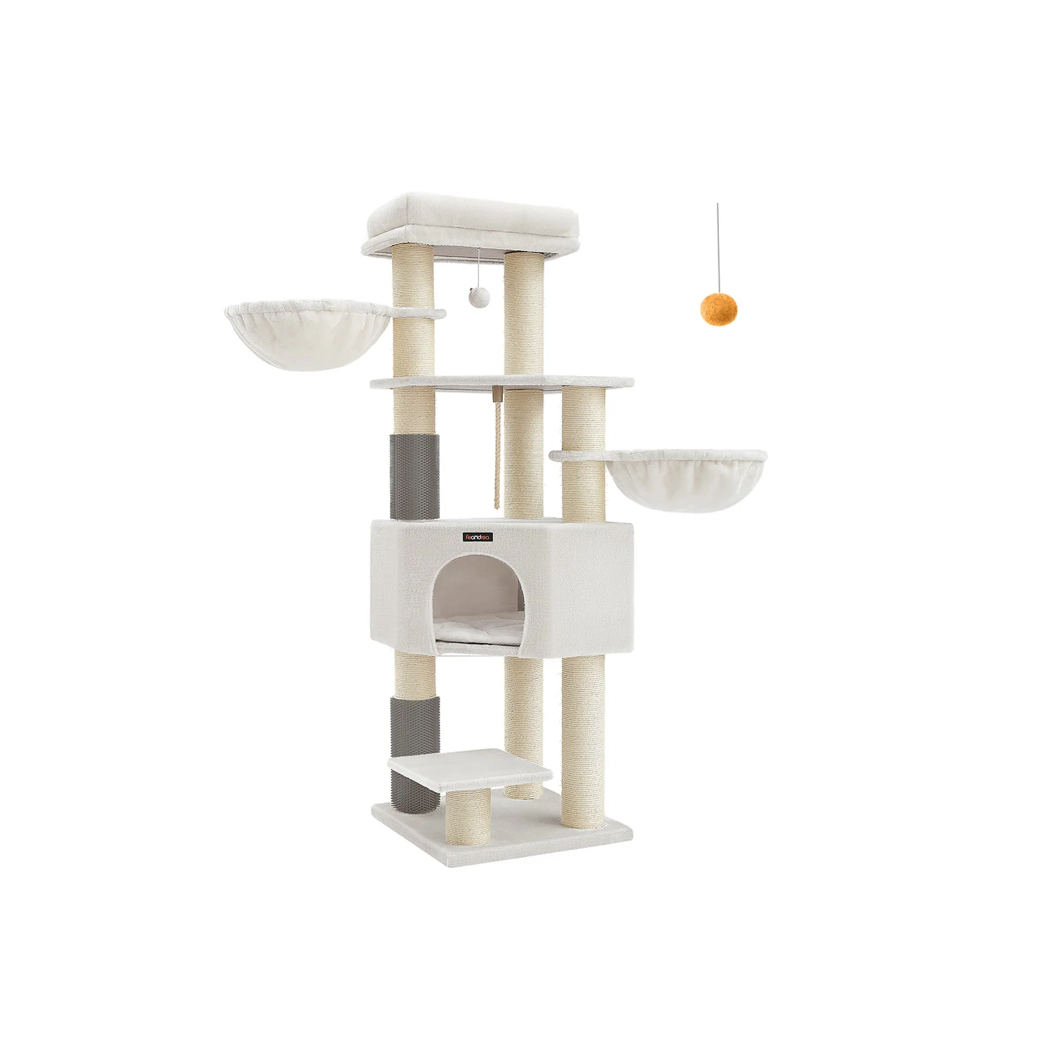 Krabpalen – Zelfverwarmende dekens – Voor grote katten – 2 kattenborstels – 9 palen Ø 11,1 cm – Grote platforms – Holletje – 50 x 50 x 160 cm – Max. belasting 105 kg – Geschikt voor tot 5 katten - Image 7
