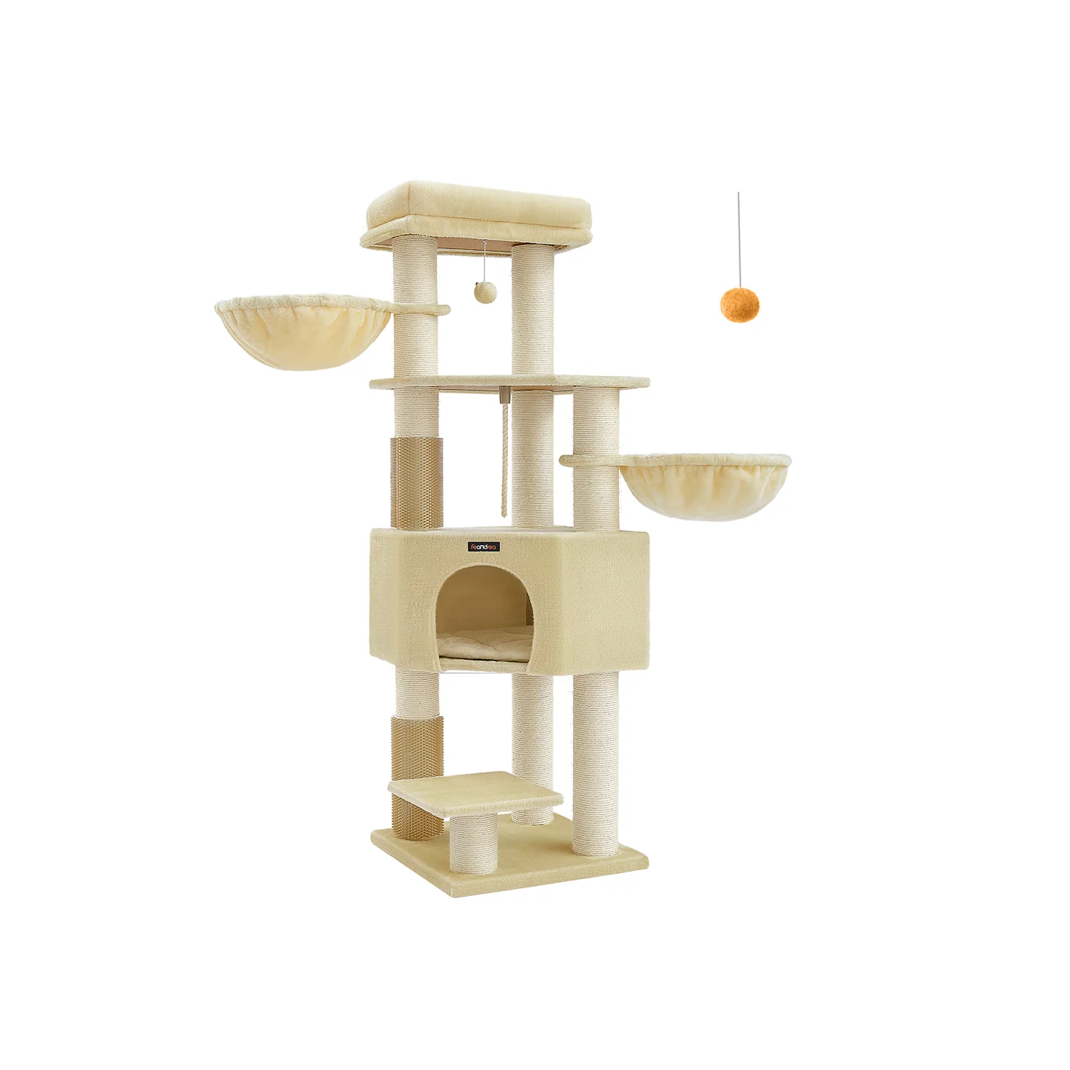 Krabpalen – Zelfverwarmende dekens – Voor grote katten – 2 kattenborstels – 9 palen Ø 11,1 cm – Grote platforms – Holletje – 50 x 50 x 160 cm – Max. belasting 105 kg – Geschikt voor tot 5 katten - Image 8