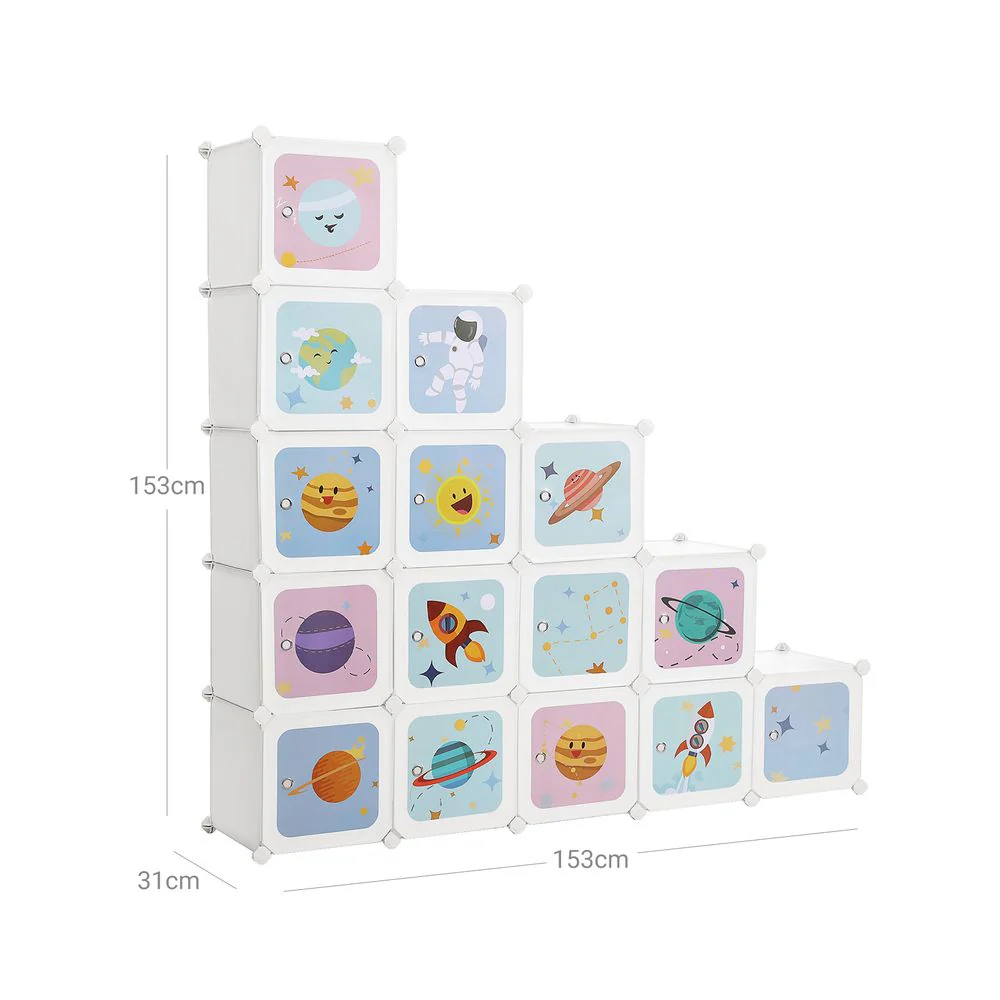 Kubusplank met Ruimtemotief – Kinderkast met 16 Vakken – Inclusief Deuren, Hamer en Kantelbeveiliging – 123 x 123 cm - Image 7