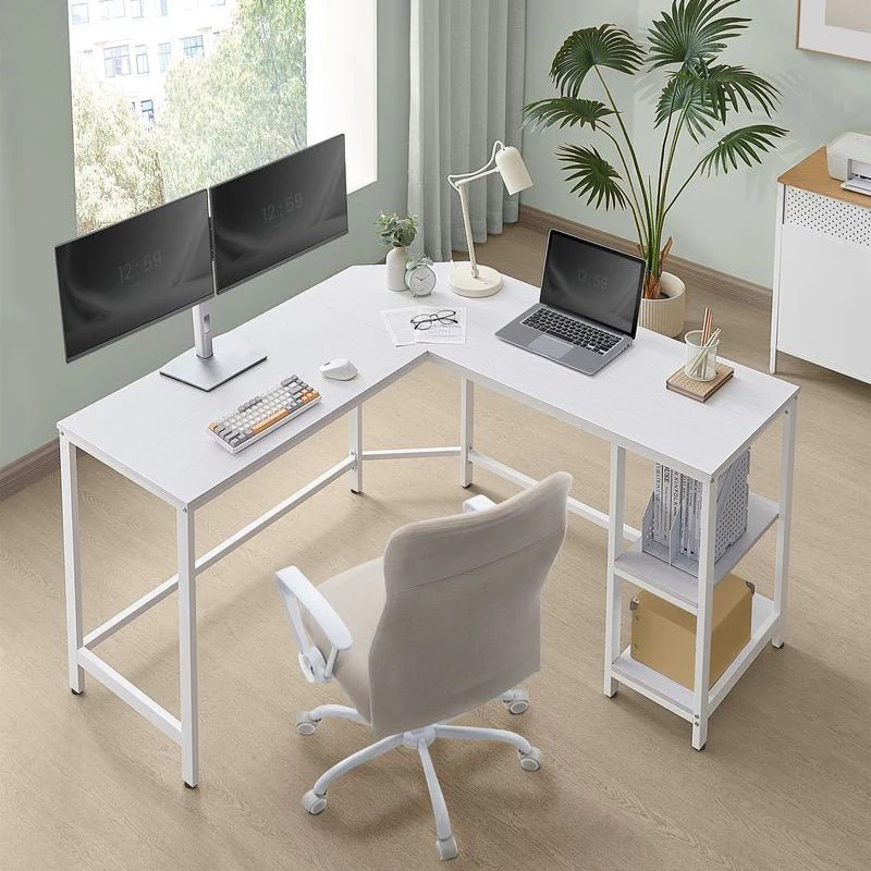 L-vormig Computerbureau met Verwijderbare Opbergplank – Ruimtebesparend Hoekbureau - Image 13