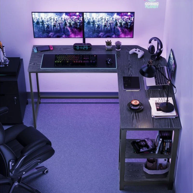 L-vormig Computerbureau met Verwijderbare Opbergplank – Ruimtebesparend Hoekbureau - Image 6