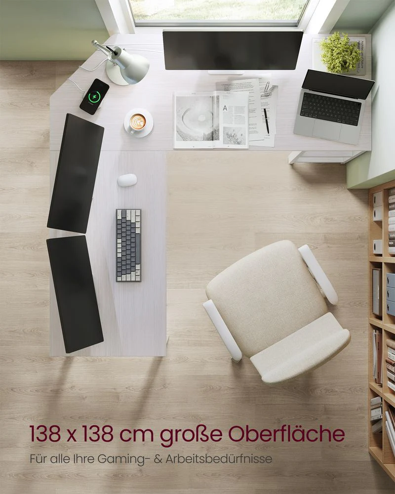 L-vormig Computerbureau met Verwijderbare Opbergplank – Ruimtebesparend Hoekbureau - Image 8
