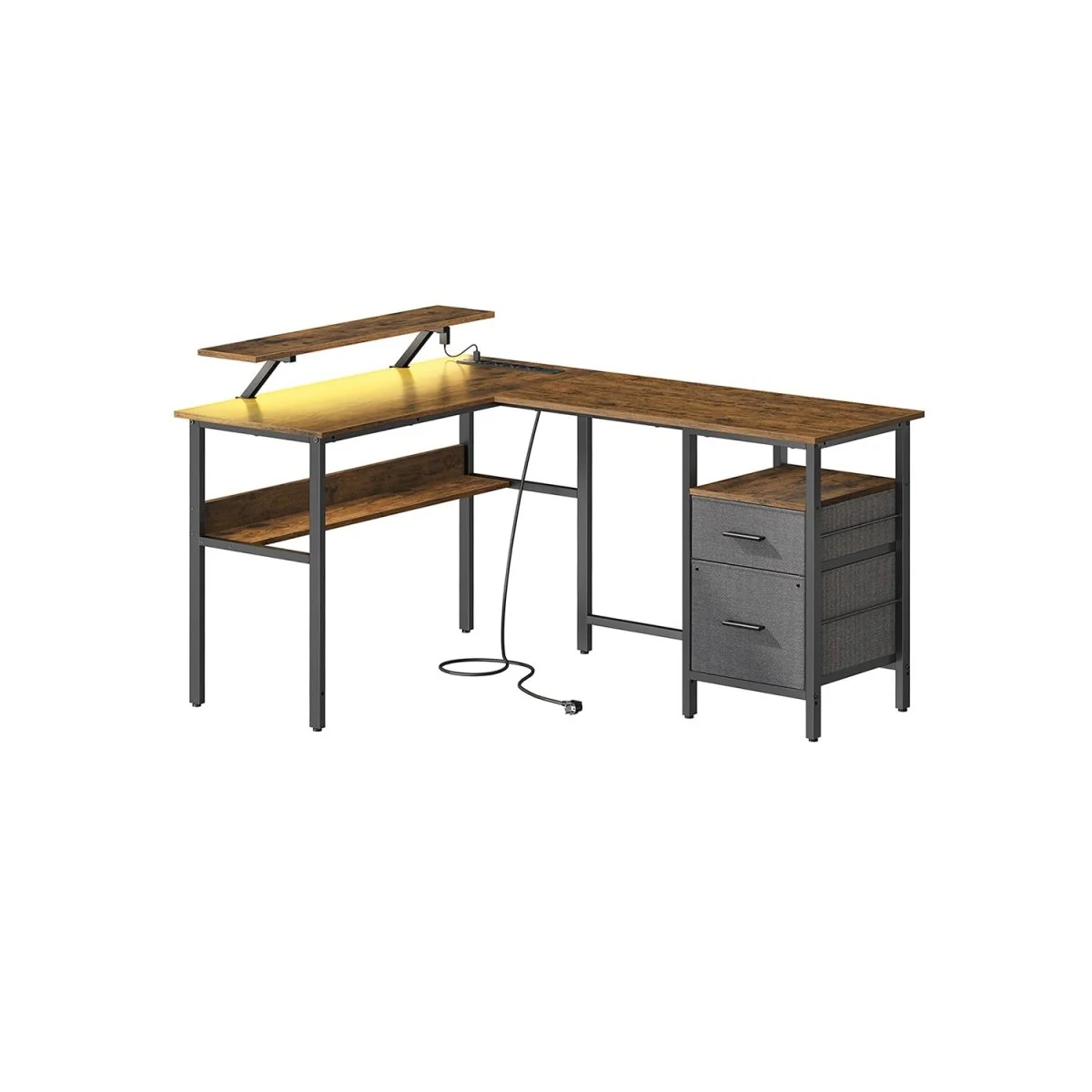 L-vormig Hoekbureau met LED-Verlichting & Stopcontacten - USB-Poorten - Gamebureau - Image 2