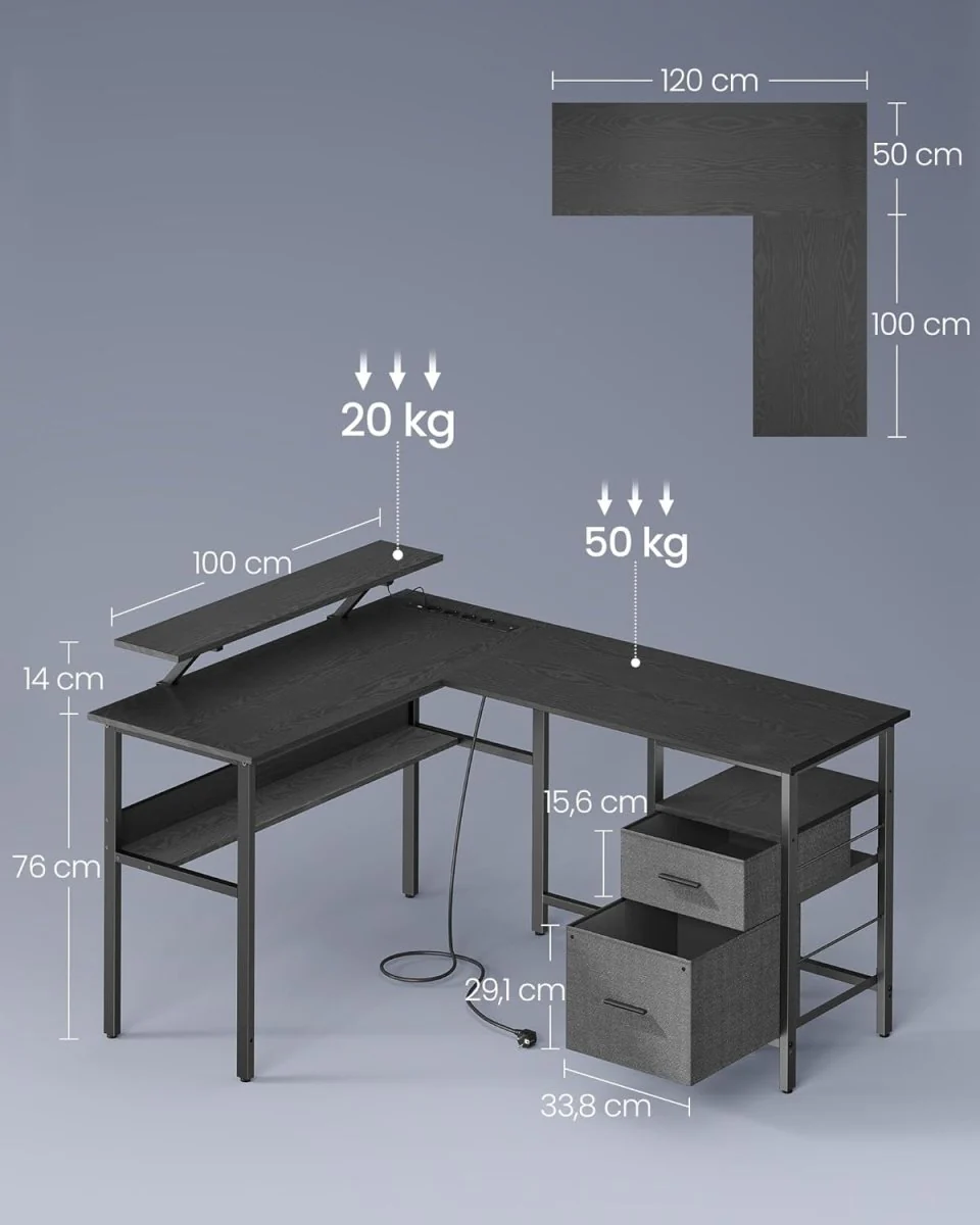 L-vormig Hoekbureau met LED-Verlichting & Stopcontacten - USB-Poorten - Gamebureau - Image 3