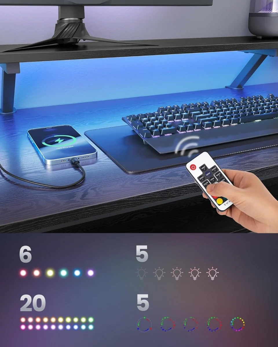 L-vormig Hoekbureau met LED-Verlichting & Stopcontacten - USB-Poorten - Gamebureau - Image 5