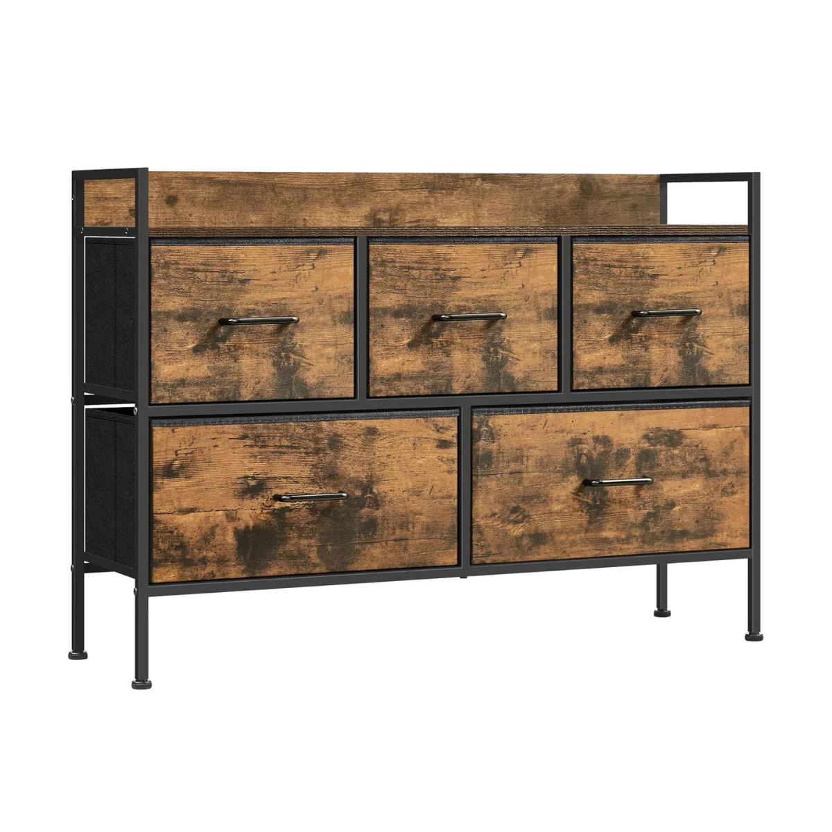 Ladekast met 5 Stoffen Lades – Kast voor Slaapkamer of Woonkamer – Met Zijlatten en Opstaande Rand – 98 cm Breed - Image 2