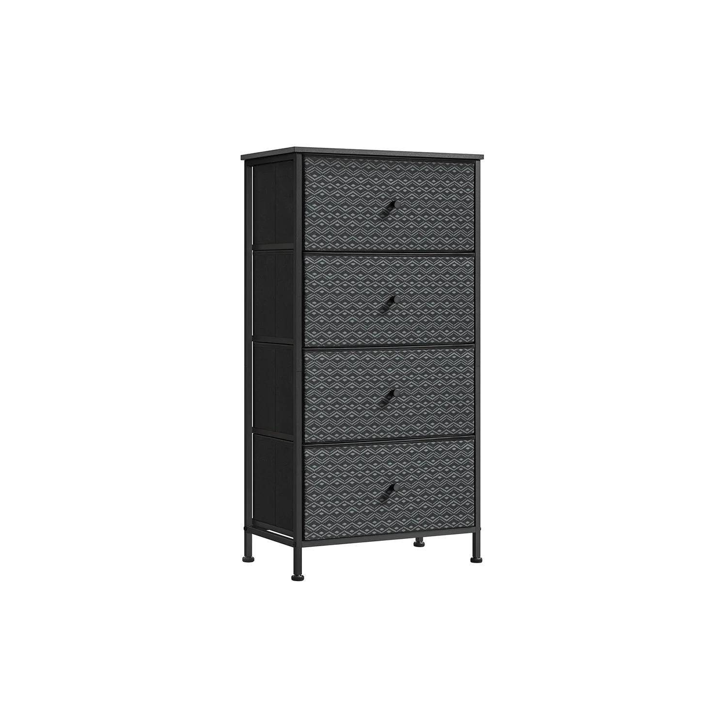 Ladekast Zwart-Wit – Opbergkast met 5 Stoffen Lades – Geometrisch Design – Metalen Frame – 99 cm Hoog – Tot 63,5 kg Draagvermogen