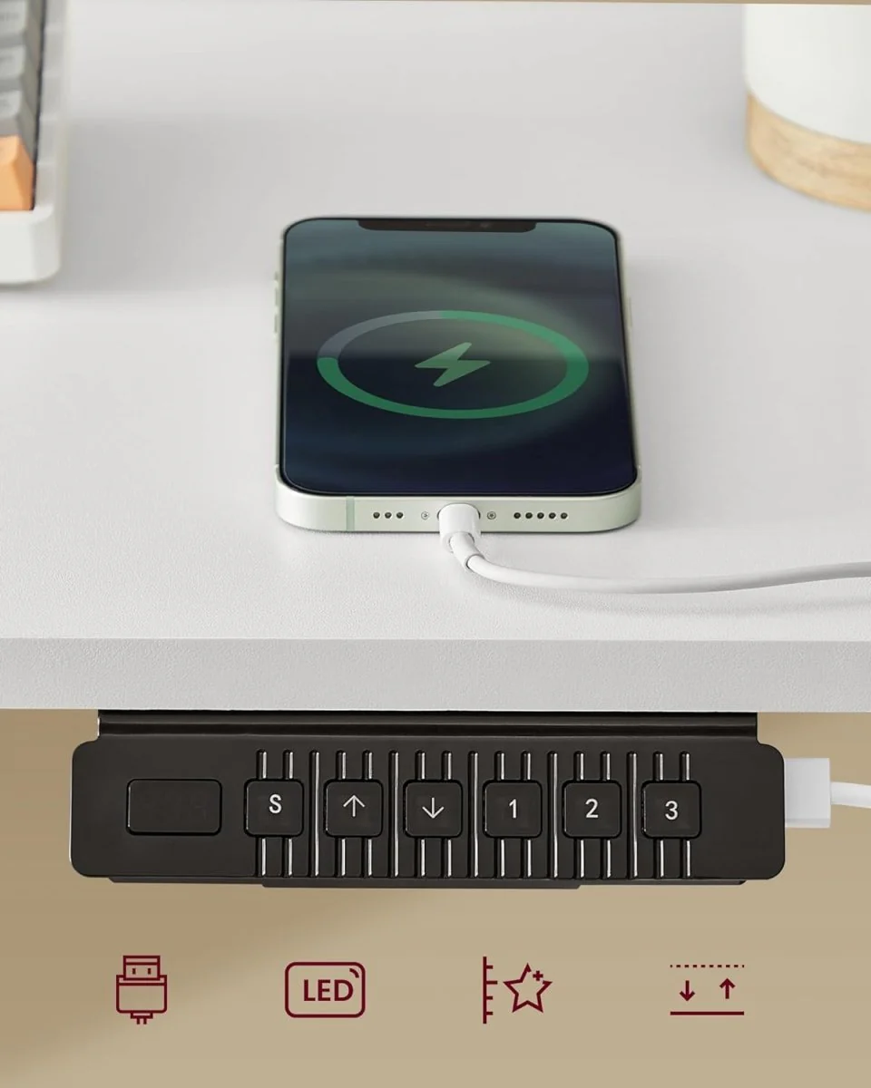 Elektrisch Sta Bureau met LED - Gamebureau - Met Stopcontact & USB-aansluiting - Image 5