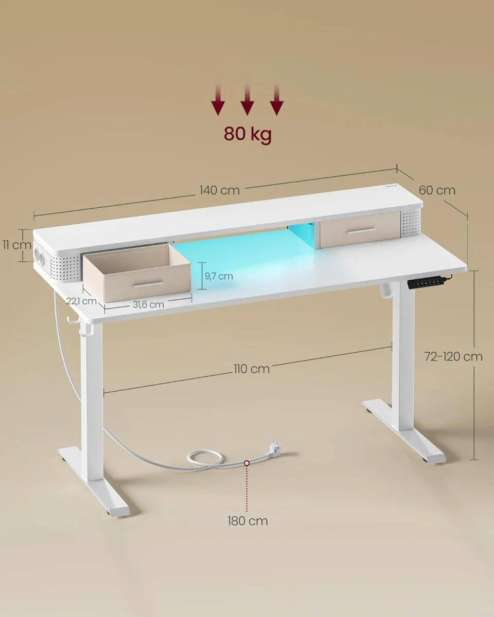 Elektrisch Sta Bureau met LED - Gamebureau - Met Stopcontact & USB-aansluiting - Image 6