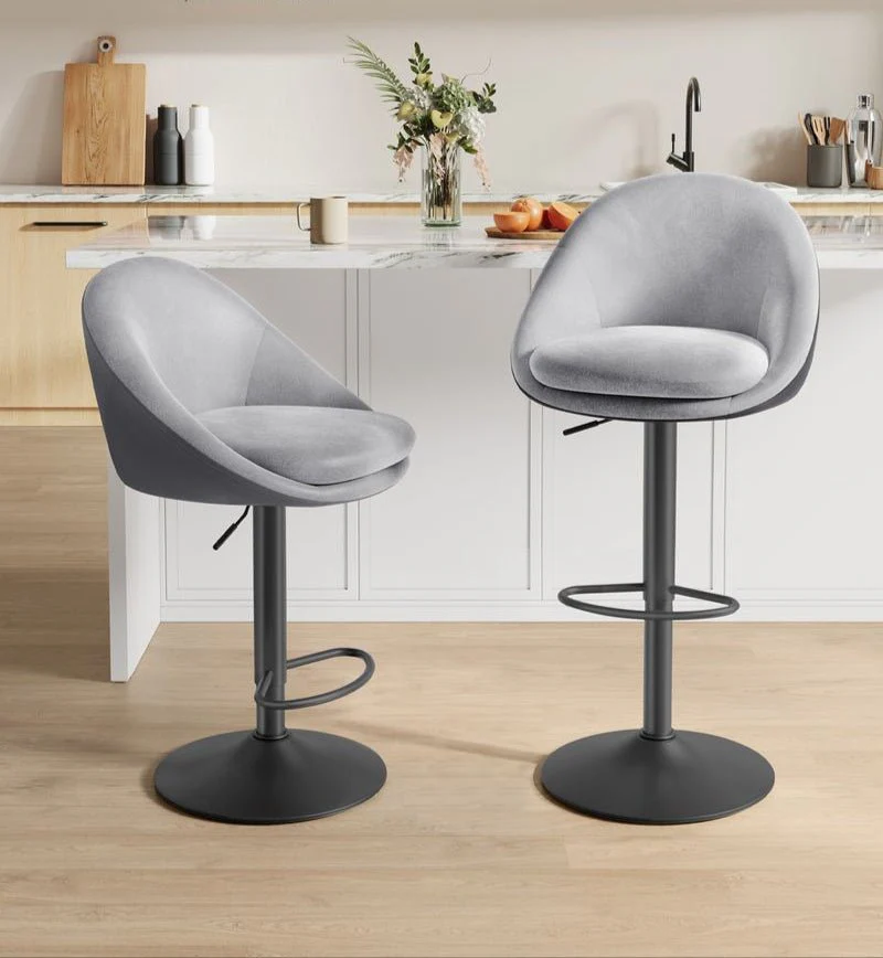 Set van 2 Luxe Barstoelen - Bouclé - Fluweel - Verstelbaar - Image 10