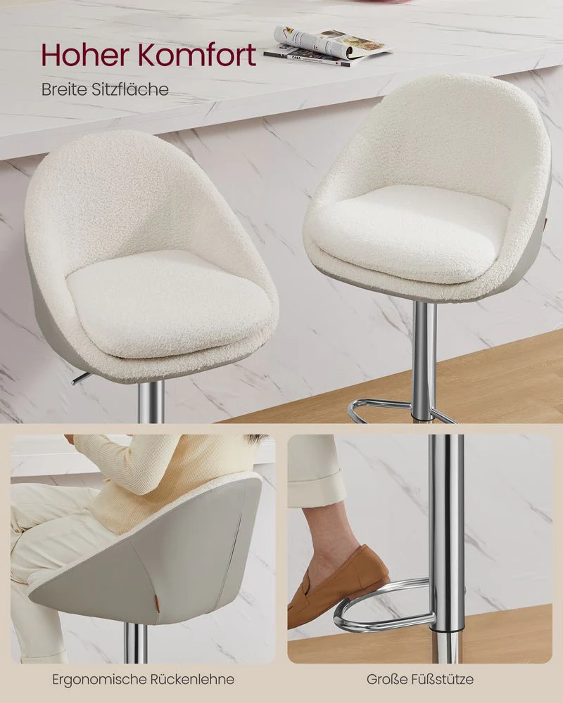 Set van 2 Luxe Barstoelen - Bouclé - Fluweel - Verstelbaar - Image 6
