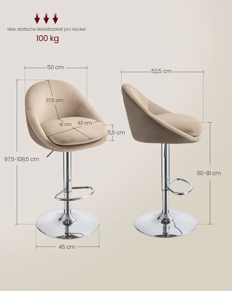 Set van 2 Luxe Barstoelen - Bouclé - Fluweel - Verstelbaar - Image 8