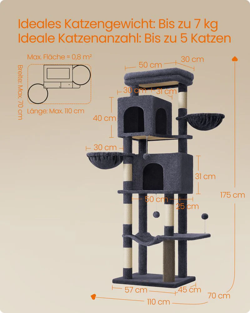 Luxe Krabpaal Met Meerdere Verdiepingen – Comfortabel Kattenhuis Met Hangmat, Krabpalen en Speelaccessoires - Image 25