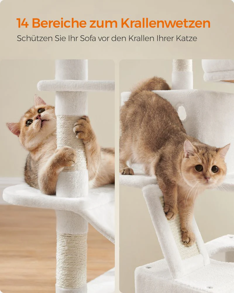Luxe Krabpaal Van 168 cm – Meerverdiepingen Kattenboom Met Krabpalen, Hangmat en Kattenhuis Voor Grote Katten - Image 14