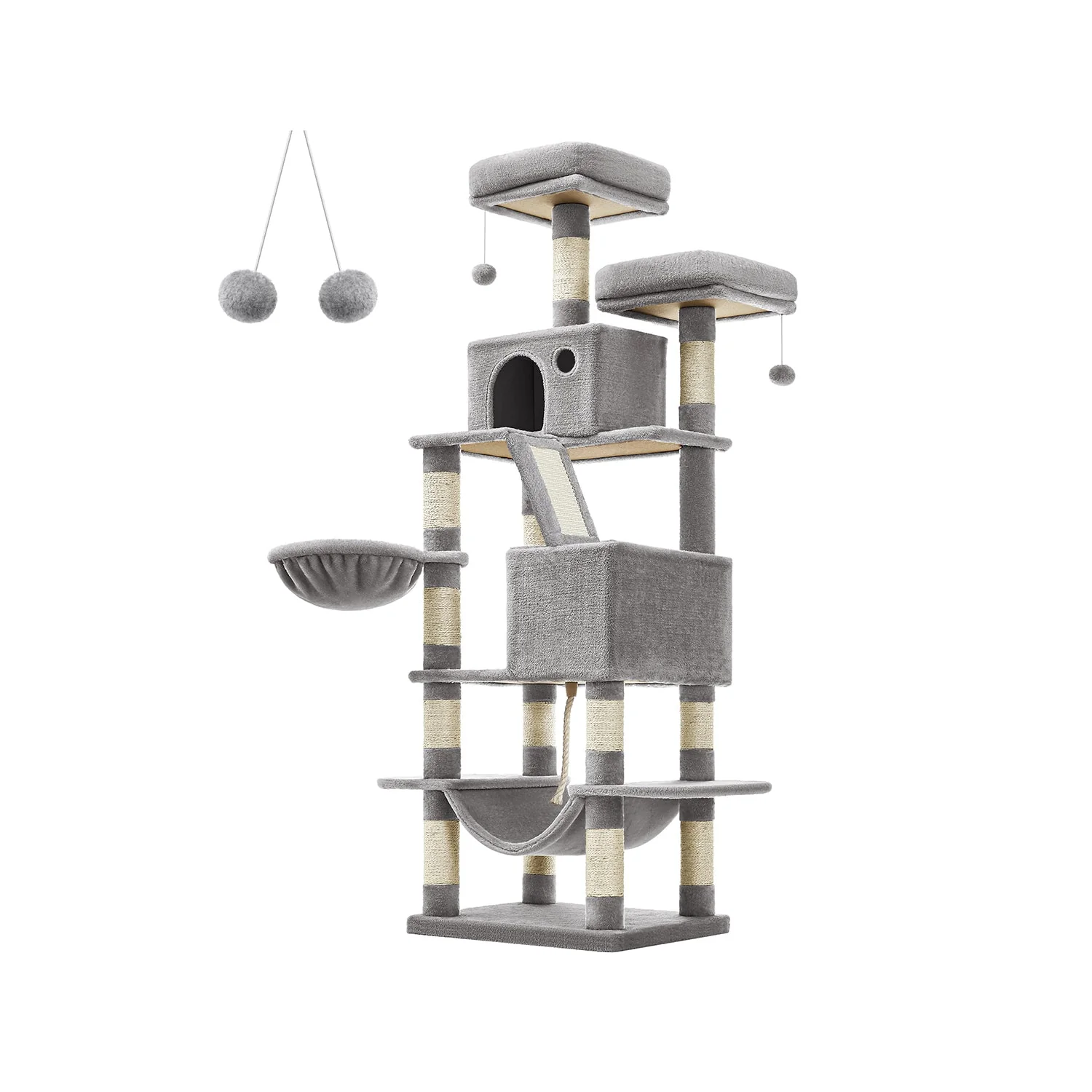 Luxe Krabpaal Van 168 cm – Meerverdiepingen Kattenboom Met Krabpalen, Hangmat en Kattenhuis Voor Grote Katten - Image 2