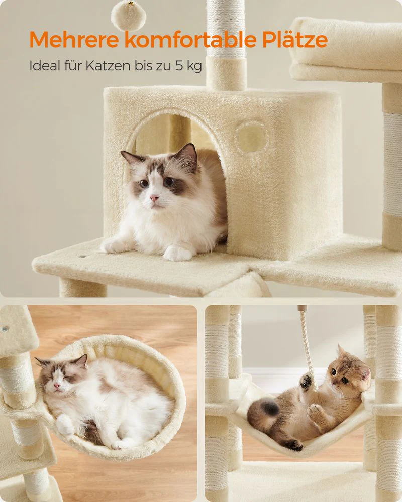 Luxe Krabpaal Van 168 cm – Meerverdiepingen Kattenboom Met Krabpalen, Hangmat en Kattenhuis Voor Grote Katten - Image 28